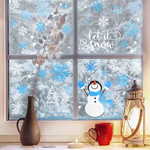 Yovkky Snowflakes Snowman Window Clings 9 Sheets, Let it Snow Quote Stickers Decal Decor for Glass, 2026 New Year Christmas Home Kitchen Winter Holiday Decorations