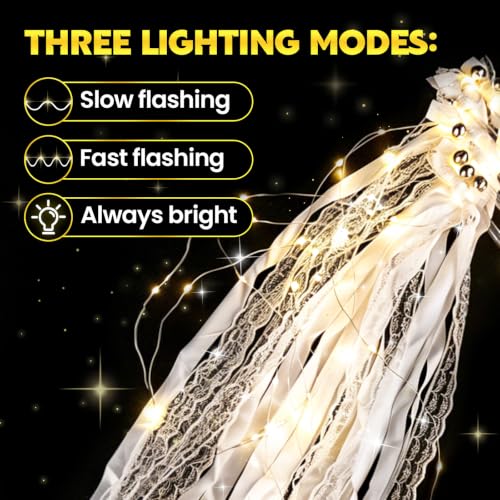 200PCS LED Wedding Wands with Ribbons & Bells - Reusable Fairy Sparkler Set