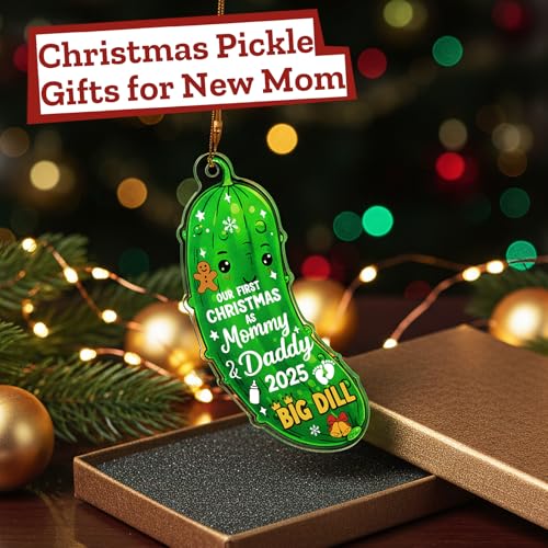 MAMAGIFTREE 2025 Our First Christmas as Mommy & Daddy Ornament - Baby's 1st Christmas Pickle Ornament, Big Dill Keepsake Gift for New Parents, Expecting Mom and Dad - Premium Glass