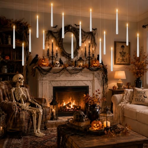 White 12-Pack Floating Candles with Wand Remote - Flameless LED Taper Candles for Holiday & Party Decor