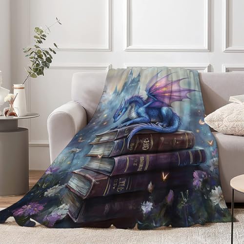 Olivine Dragon Blanket Book Throw 80x60in Dragon Gifts Cozy Fleece Bedding