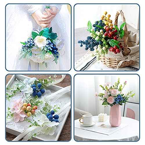 HUIANER Artificial Berries, 4pcs Artificial Blueberry with Stems Christmas Lifelike Fruits Fake Blueberries Simulation Flowers for Valentine's Day DIY Bridal Bouquet Home Decoration