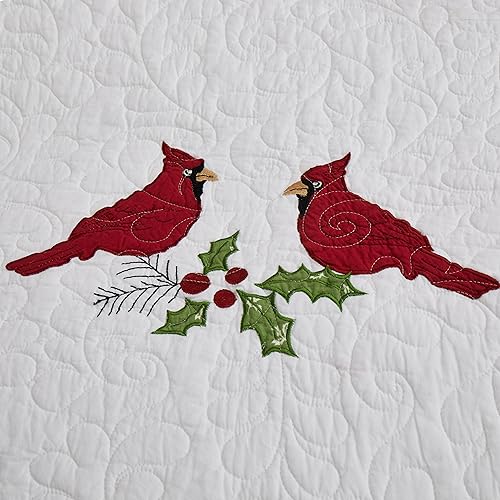 King Size Christmas Quilt Bedding Set 106x96 Cotton 3-Piece White Red Green