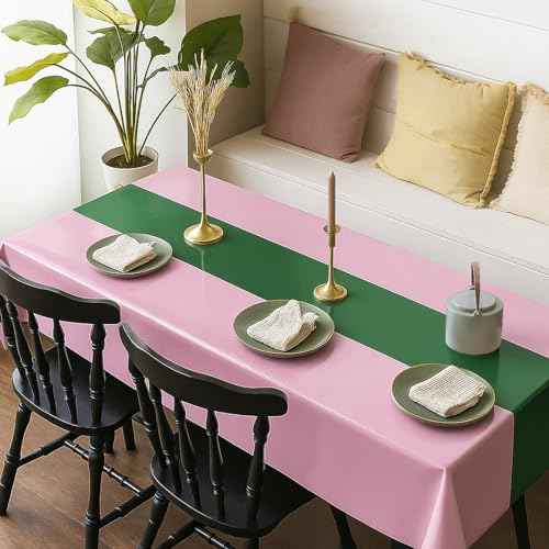 4Pcs 2in1 Witch Birthday Party Decorations Tablecloth, 54" x 108" Pink and Green Kitchen Table Cloth Disposable Rectangle Plastic Table Cover for Kids Baby Shower Wedding Party Supplies