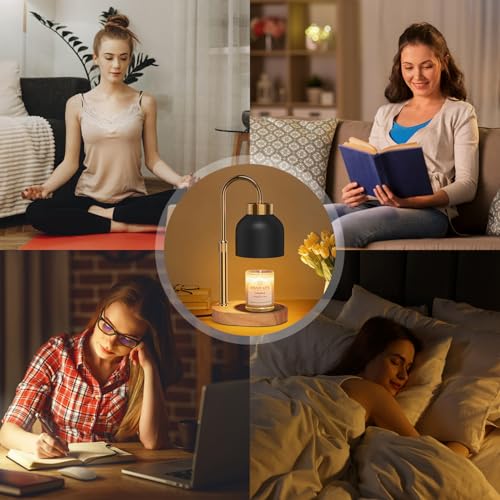 Seenlast Black Candle Warmer Lamp with Dimmer, Adjustable Height & Timer for Scented Jars