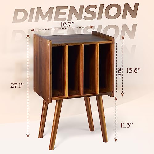2BHOME Warm Acacia Record Player Stand with Vinyl Storage - 2-Tier