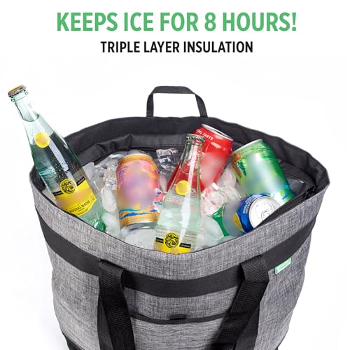 Charcoal Jumbo Insulated Cooler Bag - Heavy Duty Soft Grocery Tote, Keeps Food & Drinks Cold or Hot