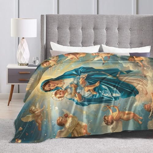 Virgin Mary Blanket for Girls Woman Our Lady of Guadalupe Throw Blanket Christian Stuff Decor Merch Cozy Flannel Soft Warm Plush Lightweight Bedding Religious Gifts for Boy Man Sofa Bedding 50"X40"