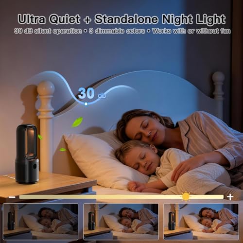let'me Black Bladeless Desk Fan with Night Light, 5-Speed, 70° Oscillation, 9-Hour Timer