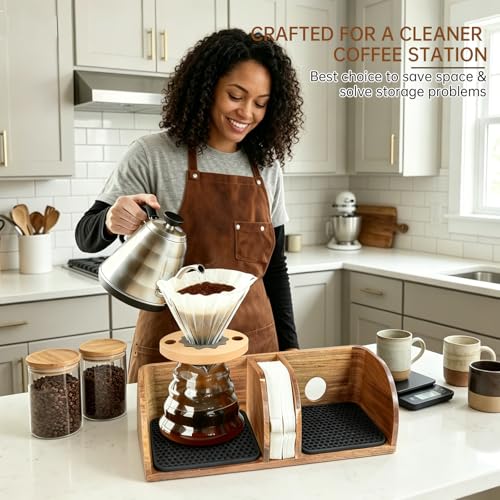 Big Acacia Coffee Bar Station Organizer Stand for Chemex & Pour Over - Durable & Stylish
