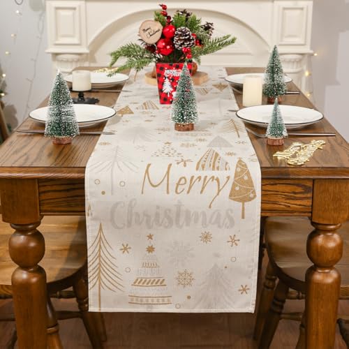 Siilues 220 GSM Merry Christmas Table Runner 13x72 Inch - Festive Burlap-Style Decor