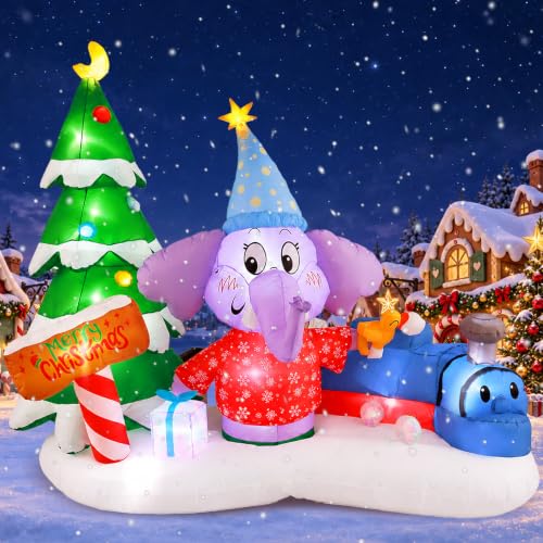 GIFTFIND 7.9 FT Christmas Elephant Train Inflatable Outdoor Decor with LEDs - Elephant Train Variant