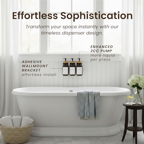 MaisoNovo Refillable Shampoo & Conditioner Dispenser Set - Wall Mount Amber Bamboo
