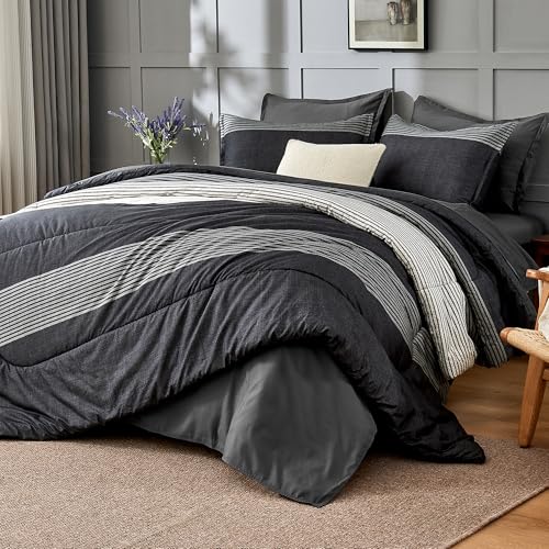 Andency Full Size Comforter Set Black White Grey 7 Pieces - Variation 02