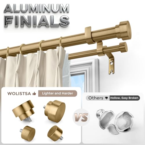 Warm Gold Double Curtain Rod Set - 36-153 Inch Heavy Duty Brass & Metal
