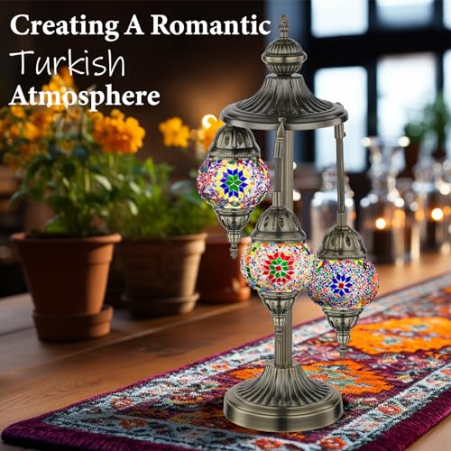 Marrakech 23" Turkish Mosaic Table Lamp with 3 Globes - Handmade, Multi-Color