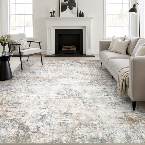 FXRHLP 8x10 Brown Grey Washable Modern Abstract Area Rug - Non-Slip Indoor Carpet