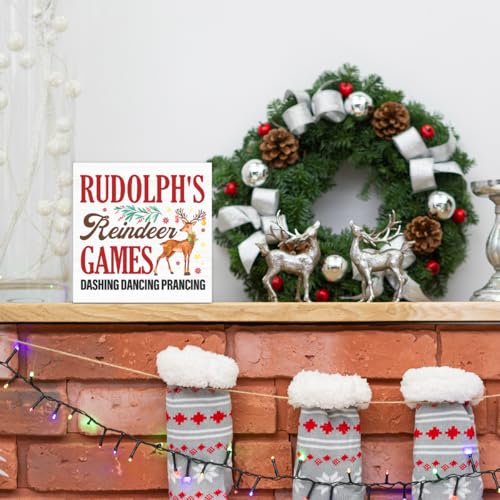GYLUTD Rudolph Christmas Decorations Funny Reindeer Sign - Festive Wooden Holiday Decor