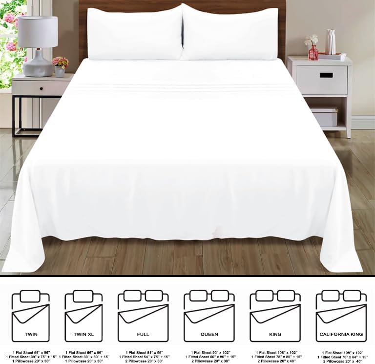 Skiennix Queen Sheet Set | Ultra Soft Double Brushed Microfiber Bedding - 4 Piece Deep Pocket - White