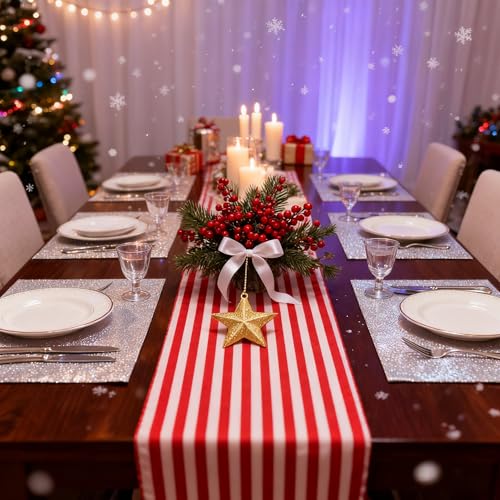 Meishu 8PCS/Set Silver Glitter Rhinestone Table Mat, 12x18 inch