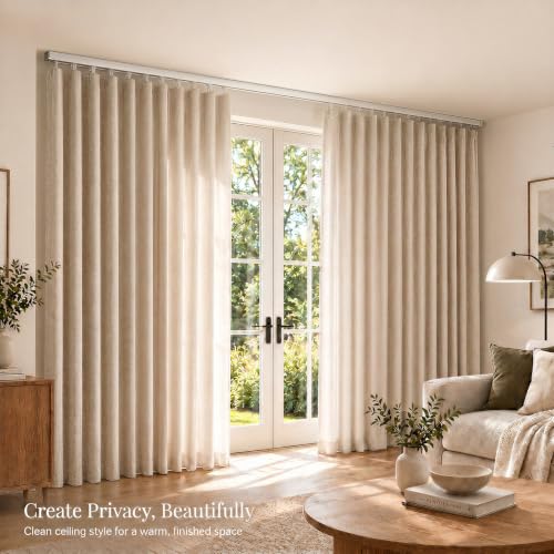 White Ceiling Curtain Track, 9-13 Ft Adjustable Heavy Duty Support 60 LB