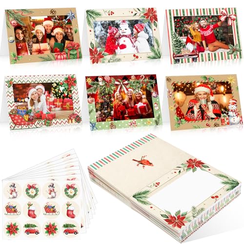 Funrous 48 Set Christmas Photo Cards with Envelopes Stickers, Vintage