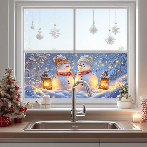 Christmas Snowman Window Film - Stained Glass Decor for Holiday Privacy & Glow