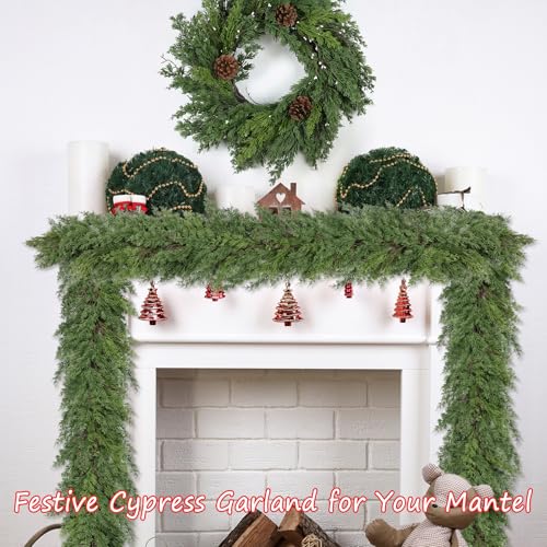 Artgar 9 Ft Christmas Cedar Garland - Realistic Greenery Cypress Garlands (Green 9ft)