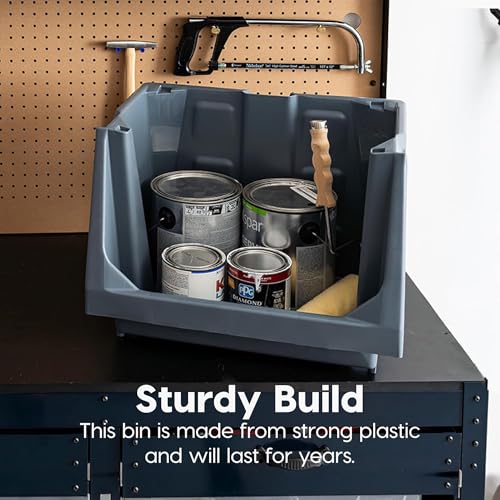 Jumbo Heavy Duty Stackable Open Front Storage Bins - Dark Gray 3 Pack