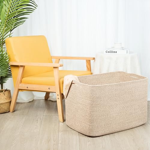 Extra Large Cotton Rope Storage Basket - Oatmeal Brown, 112L, 25x17x16 Inches, Living Room & Laundry Organizer