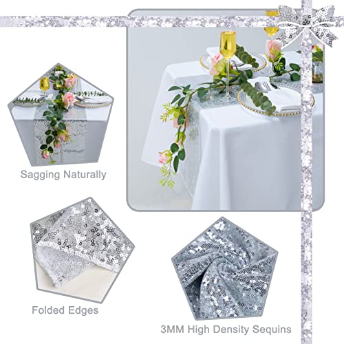 6 Pack 12x108 Silver Sequin Table Runner Set - High Density Glitter, TCBESTO