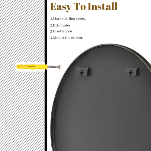 VooBang 30-Inch Black Round Bathroom Mirror with Thin Metal Frame Wall Mount
