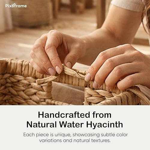 Large Handwoven Water Hyacinth Storage Basket with Handles - 16.5 Inch Diameter - Brown (Variation D5x13Wx7.5H)