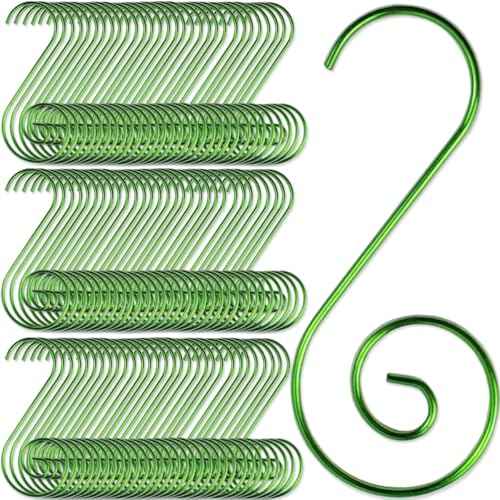 TIHOOD 200PCS 2inch Ornament Hooks, Christmas Ornament Hangers, Christmas Tree Hanger Baubles Ball Metal Hooks Xmas Decoration S Hooks (Green)