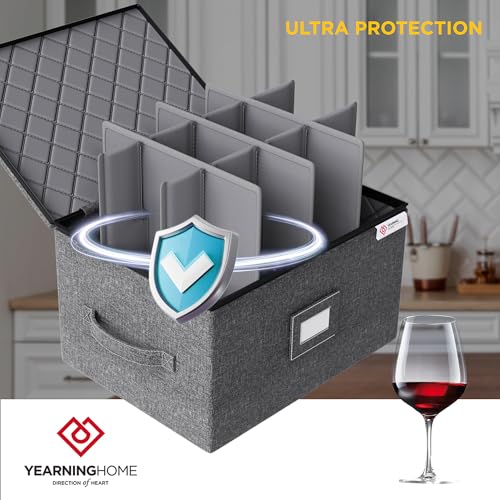 2 Pack Wine Glass Storage Box with Dividers - Hard Shell Stemware Organizer for 12 Glasses, Portable & Sturdy