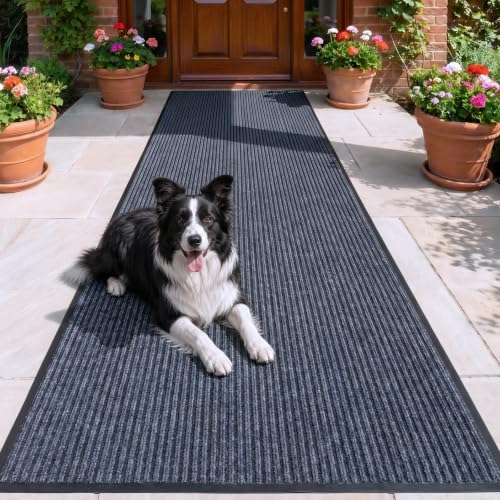 ITINA Grey 3x16 ft Long Door Runner Mat - Commercial Non-Slip Hallway Rug