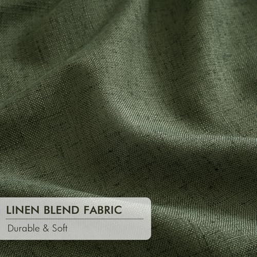 MIULEE Olive Green Pinch Pleated Linen Blackout Curtains 40x108 Inches (Pack of 2, Loden)