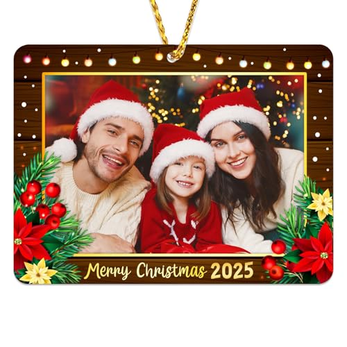 2025 Picture Frame Christmas Ornaments Photo Frame Christmas Tree Ornaments Decorations Vintage Family Ornaments Personalized Xmas Picture Frame Gifts for Family Friends with Gift Boxes