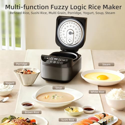 TRIANGLE 6-Cup Smart Fuzzy Logic Rice Cooker with Steamer & Non-Stick Pot