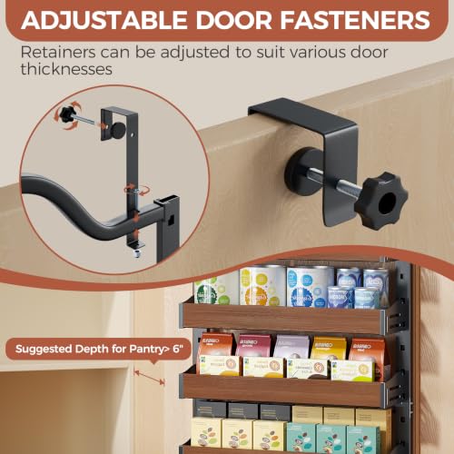 8-Tier Over-the-Door Pantry Organizer with Wooden Baskets - Black, 72.6 x 17.1 inches, Adjustable Shelves