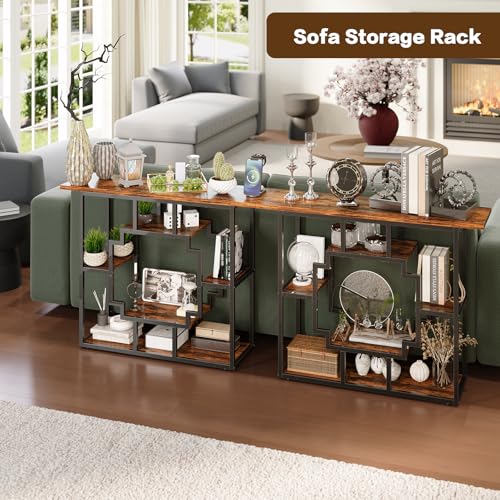 Entryway Console Table with Storage Shelves - Rustic Brown 41.3 Inch Narrow Sofa Table