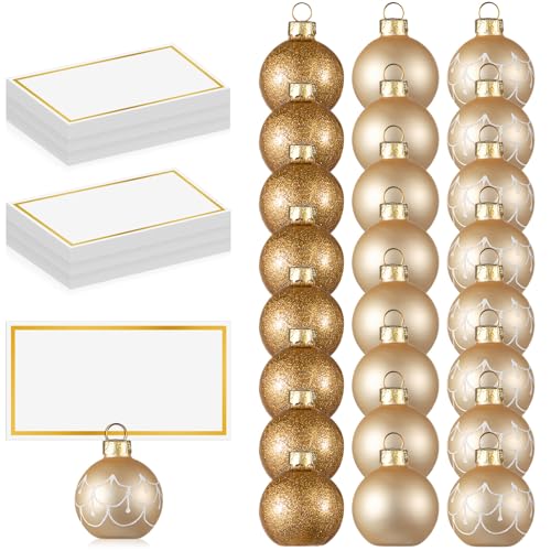 Civaner 24Pcs Christmas Ornament Place Card Holders & Name Cards Set - 3 Designs, 24 Holders, 36 Blank Cards