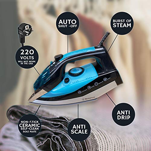 220V 2500W Travel Steam Iron with Auto Shut Off & Dual Zone Steam