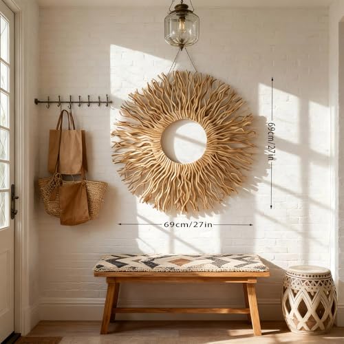 Large Boho Sunburst Wall Art - Handmade Mulberry Branch Decor for Living Room & Bedroom