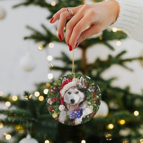 Husky Dog Christmas Ornament Style-3 – Double-Sided 3in Acrylic Xmas Tree Decoration