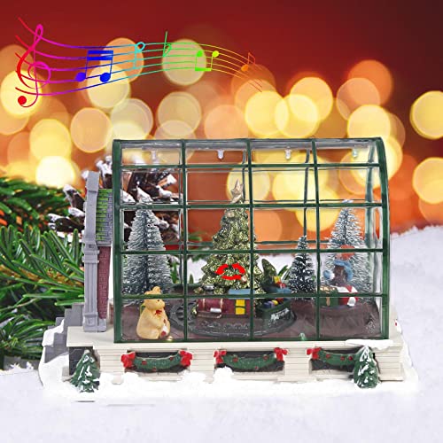 InnoDept12 Animated Lighted Christmas Village Greenhouse Decor