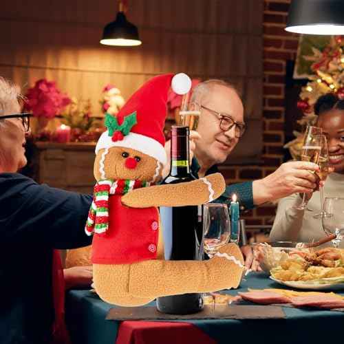 Gingerbread Christmas Tree Topper Decorations,Gingerbread Ornament Doll Tree Hugger Decor for Curtain Wine Bottle Christmas Tree Holiday Home Decor, 11" x 15"