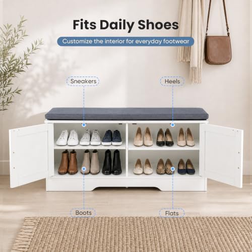 Shoe Storage Bench with Cushioned Seat and Adjustable Shelves - 39.4" Entryway Organizer