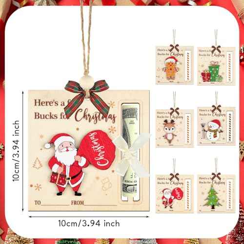 Wooden Christmas Money Holders Ornament,Here¡¯s A Few Bucks for Christmas Hanging Ornament for Cash Checks Gift(6 Pieces)