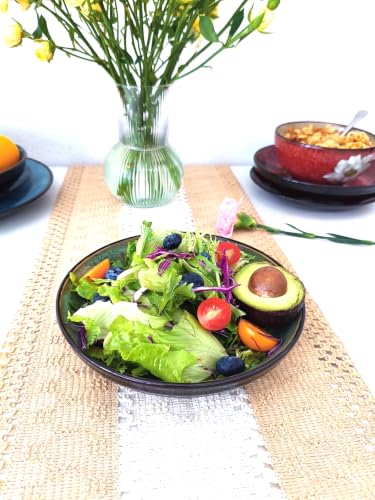 Ceramic Pasta Bowl Set of 4 - 8.5 Inch Deep Plates with Colorful Variations